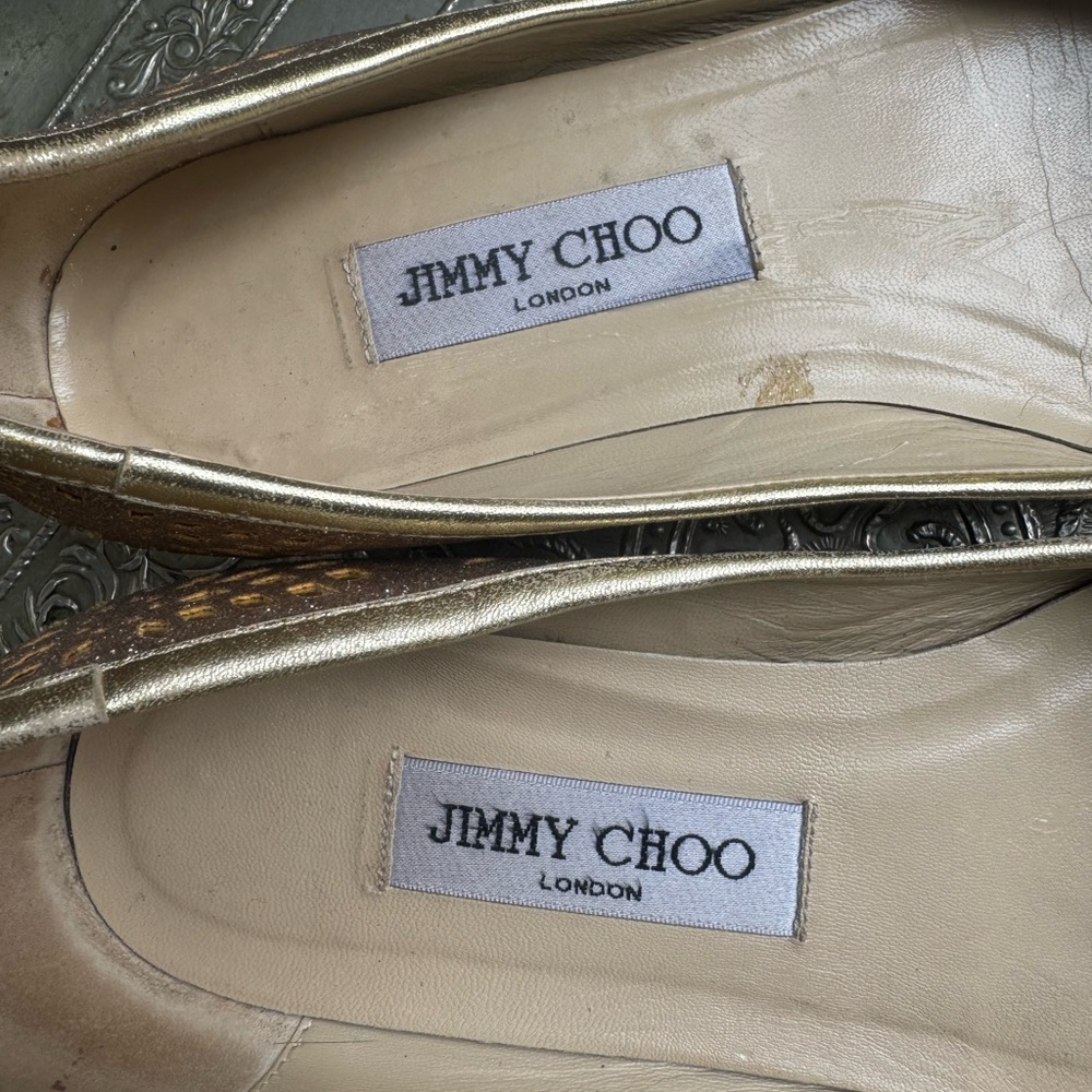 Jimmy Choo Metallic Gold Flats. - Picture 7 of 12